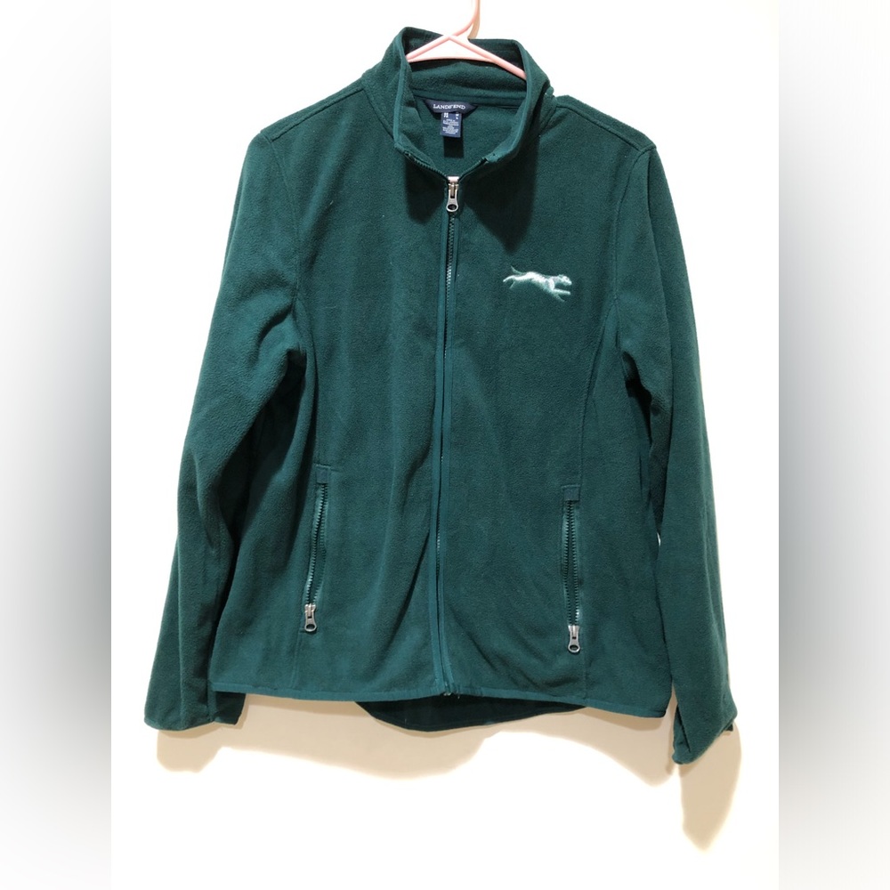 Lands’ End Fleece Jacket Zipper Green Women Size Medium Hiking Sports Outdoor